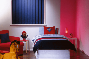 vertical drapes in bedroom
